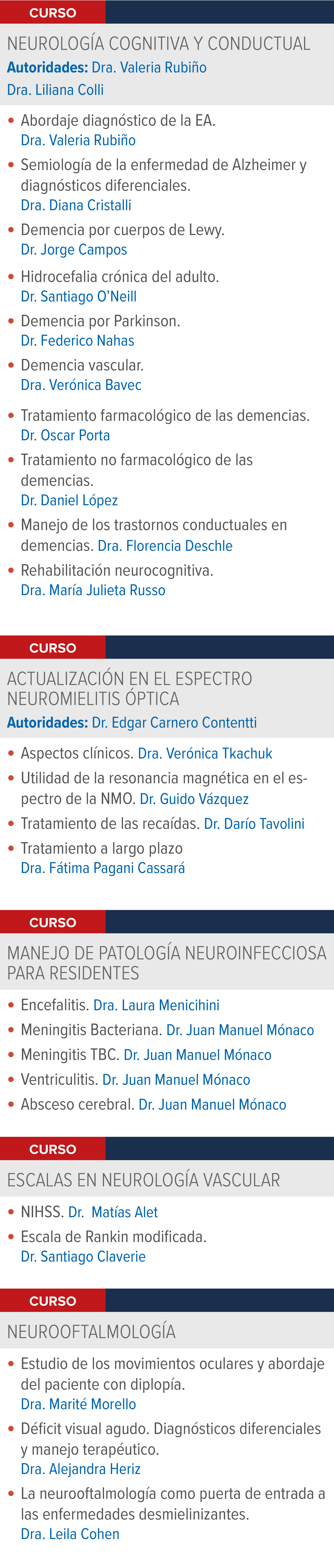 CURSO,,Neurolog a cognitiva y conductual Autoridades: Dra. Valeria Rubi o Dra. Liliana Colli,Abordaje diagn stico de ...